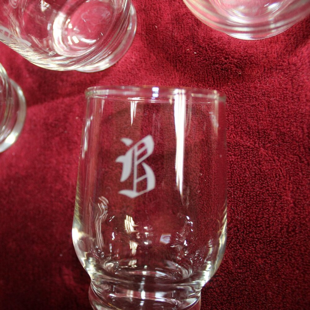 Vintage Small Monogrammed Drinking Glasses, Monogrammed B